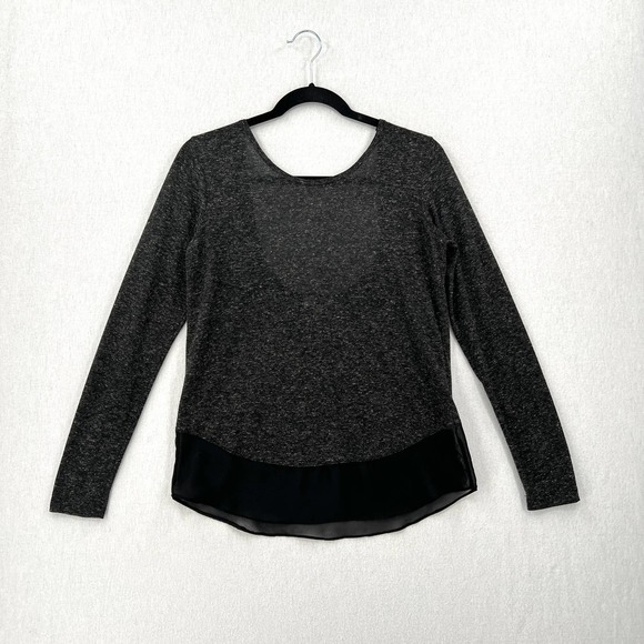 LNA Tops - LNA Shirt Womens XS Gray Marl Black Scoop Back Sheer Panel Long Sleeve Top Tee